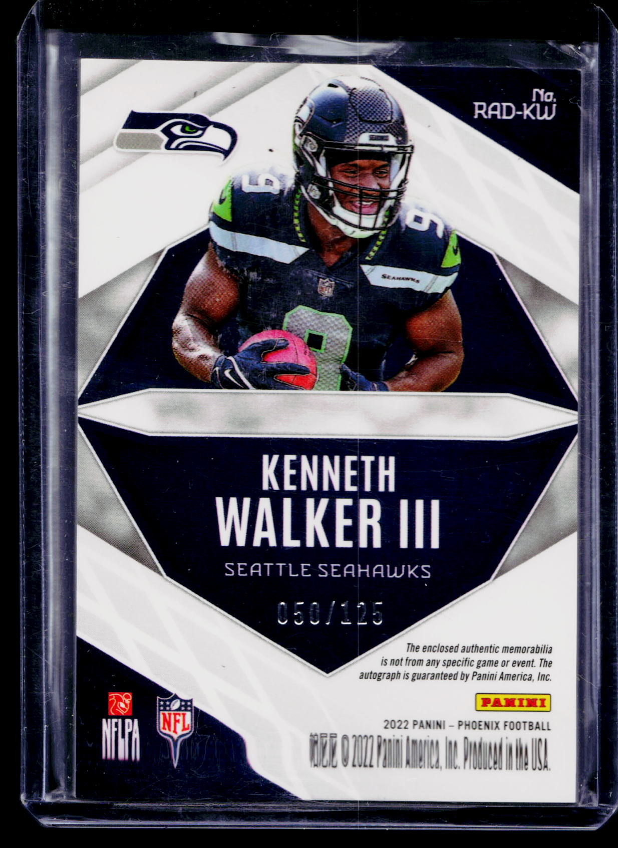 2022 Panini Phoenix Kenneth Walker III Rookie Auto Patch /125 RPA