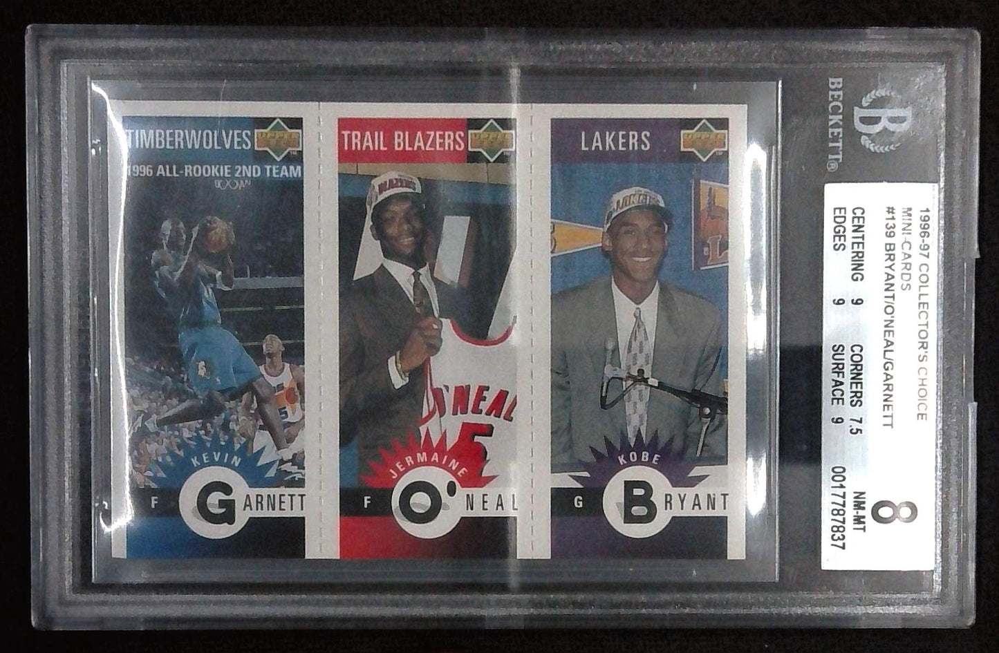 1996 Collector's Choice Mini Kobe Bryant O'Neal Kevin Garnett ROOKIE BGS 8 NM-MT