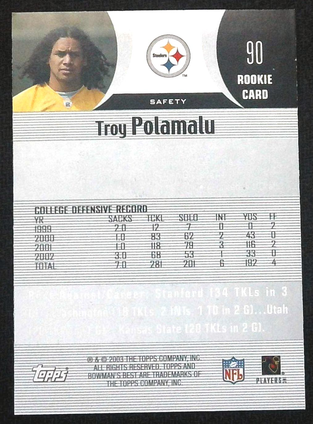 2003 Bowman's Best Troy Polamalu Rookie RC