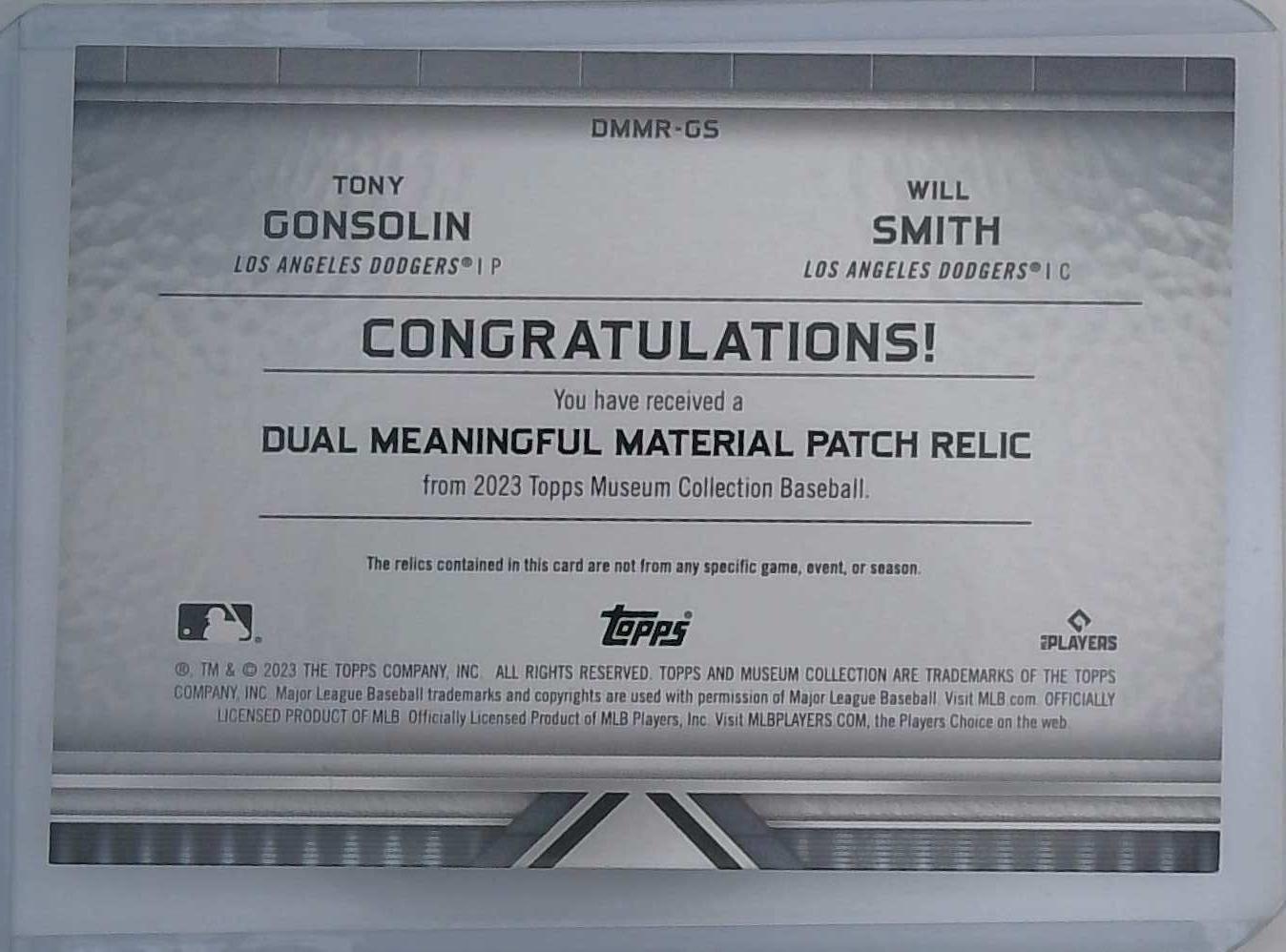 2023 Topps Museum Collection Will Smith Tony Gonsolin Dual Relic 1/1