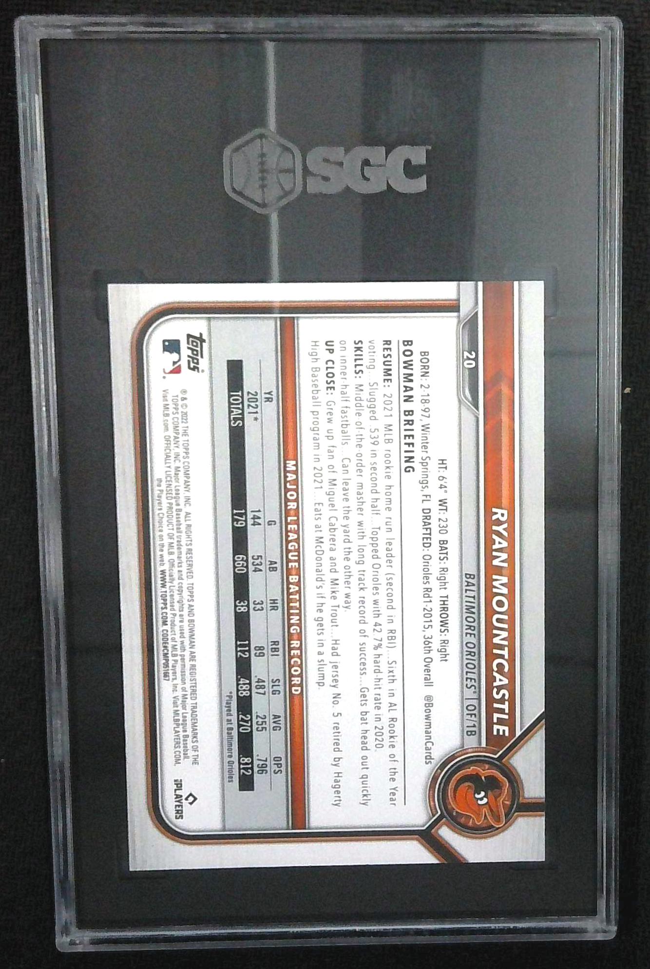 2022 Bowman Ryan Mountcastle # 01/99 Green Parallel #20 Baltimore Orioles