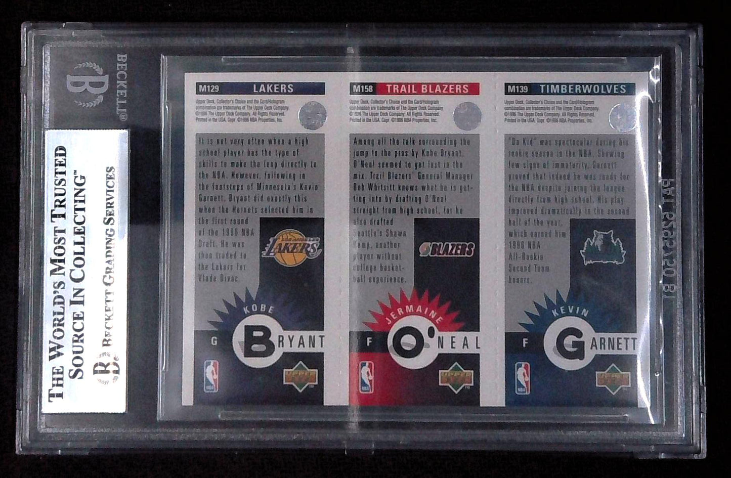 1996 Collector's Choice Mini Kobe Bryant O'Neal Kevin Garnett ROOKIE BGS 8 NM-MT
