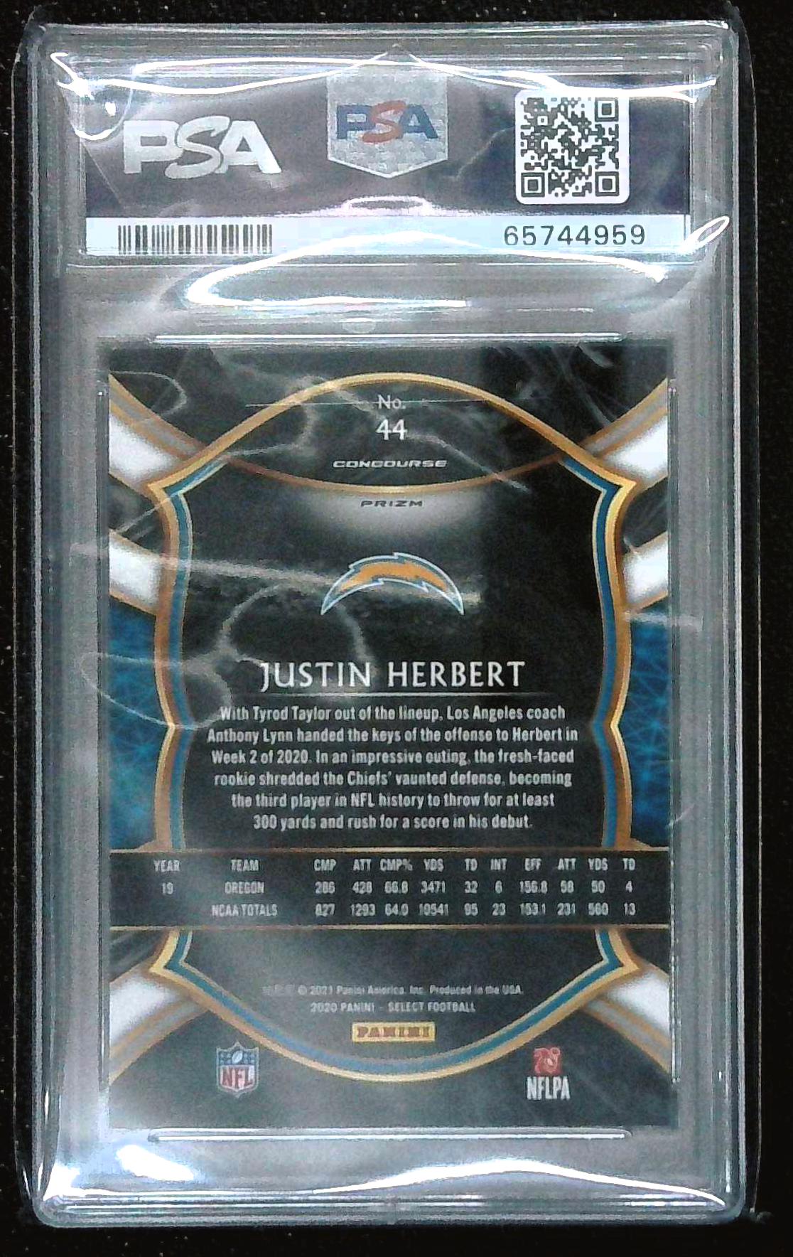 2020 Select Justin Herbert Silver Prizm Rookie #44 PSA 9
