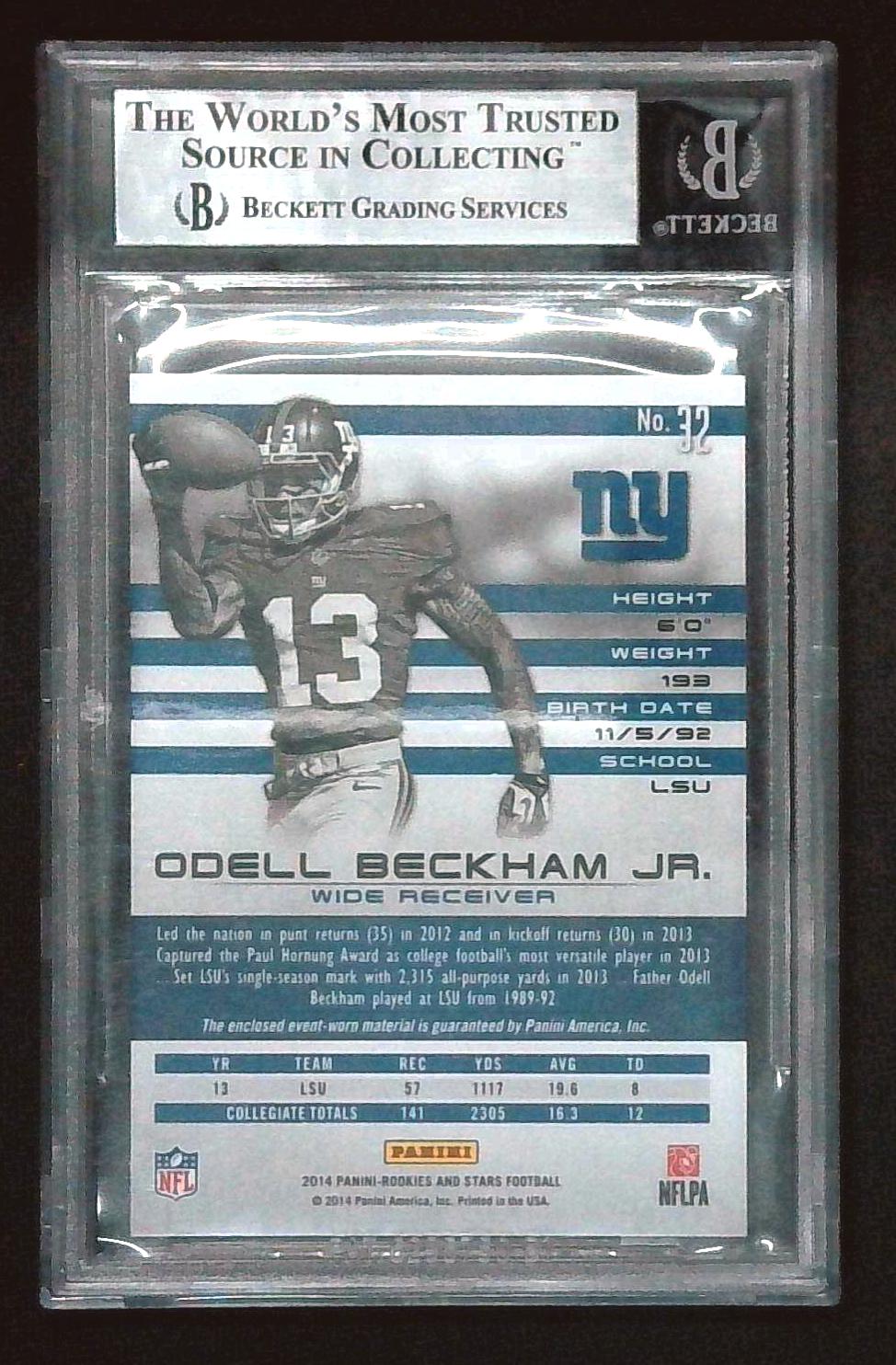 2014 Rookies & Stars Odell Beckham Jr. Rookie Patch Team Logo Black Box 1/1 BGS 9
