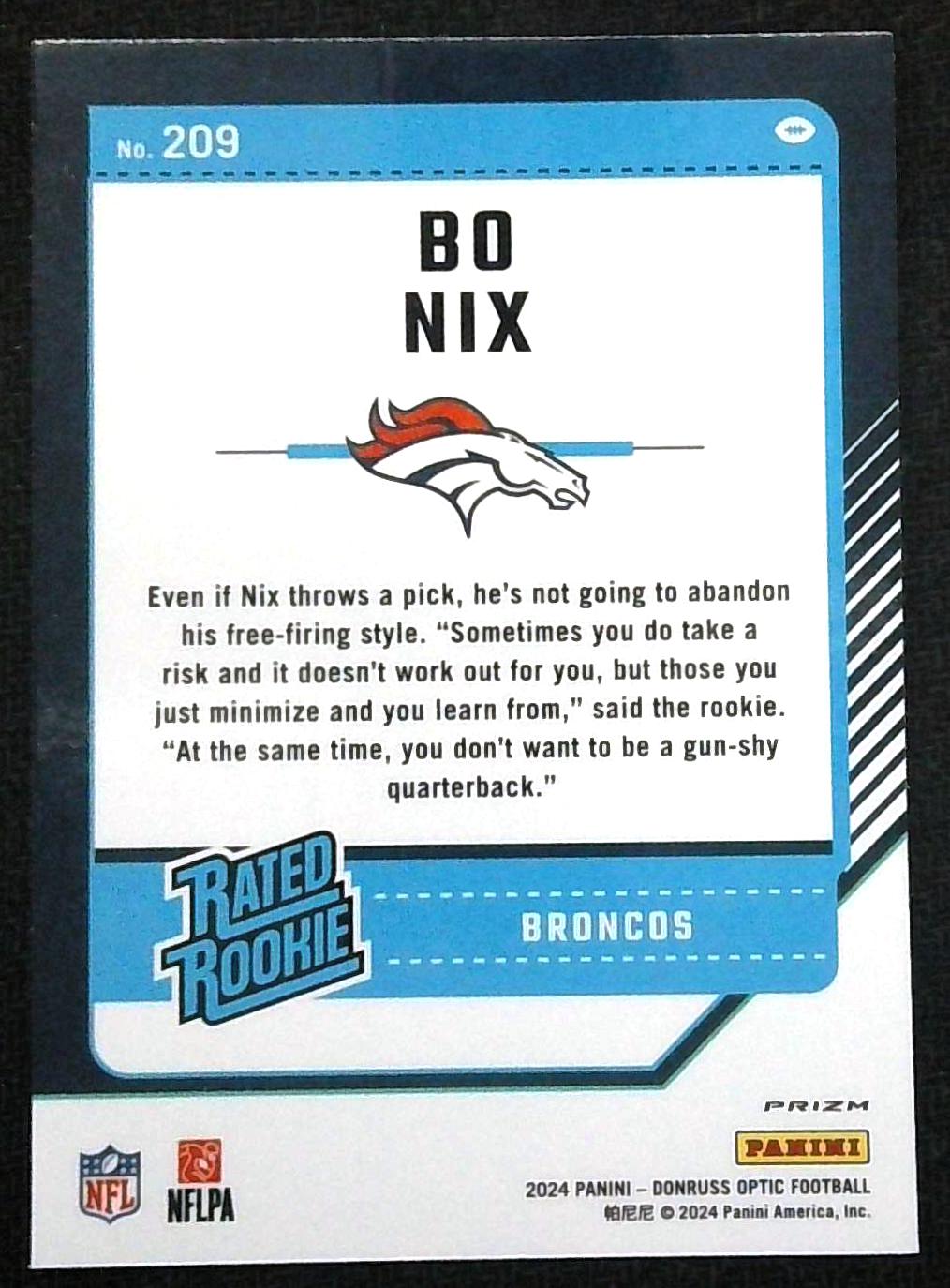 2024 Donruss Optic Bo Nix Green Hyper Rated Rookie