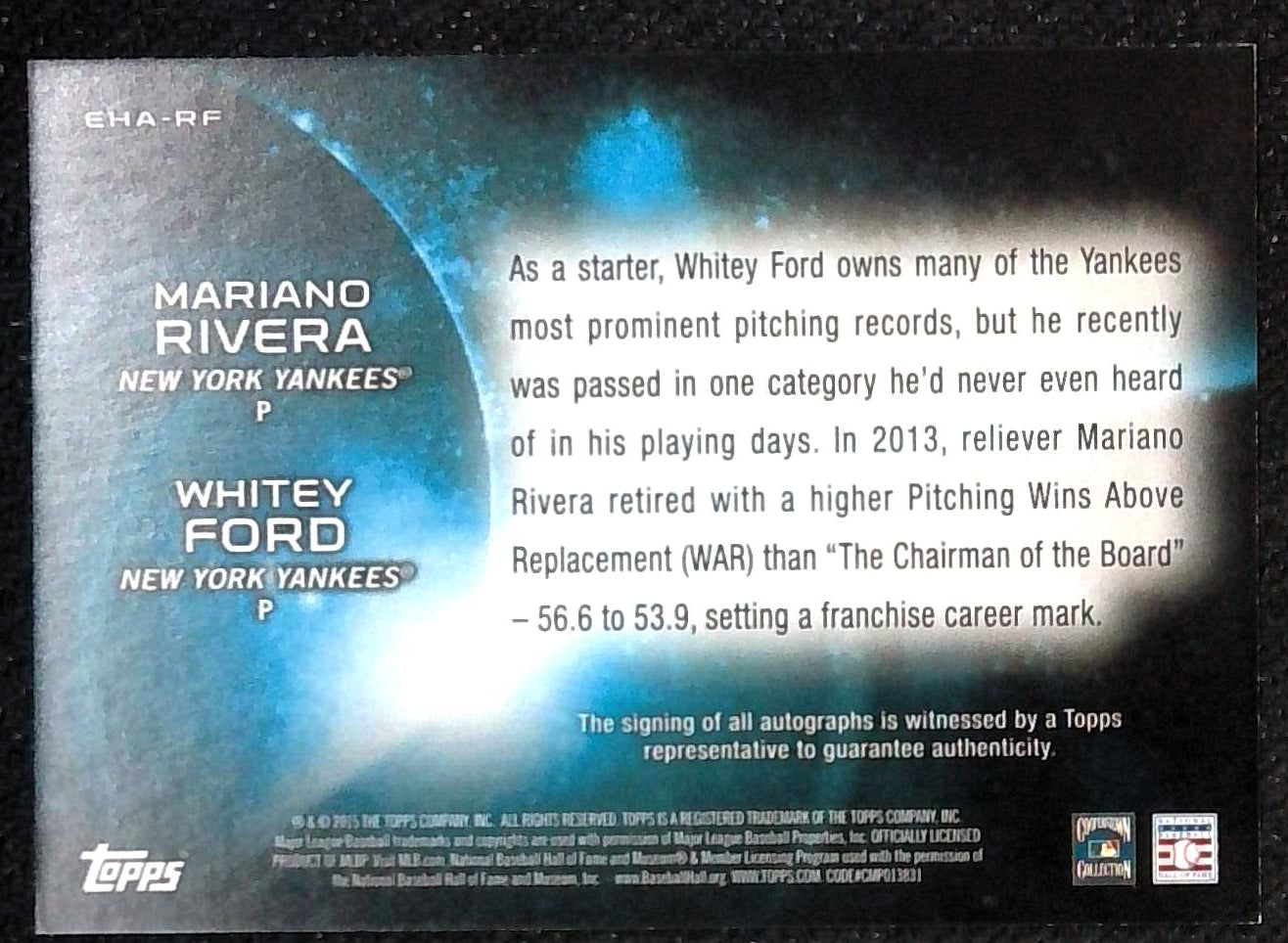 2015 Topps Eclipsing History Mariano Rivera Whitey Ford Dual Auto /25