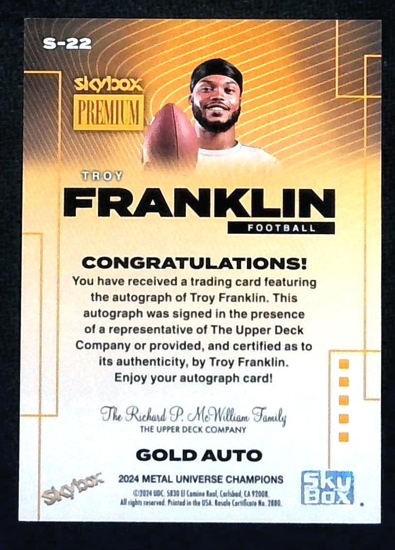 2024 Metal Universe Champions Gold Auto Troy Franklin