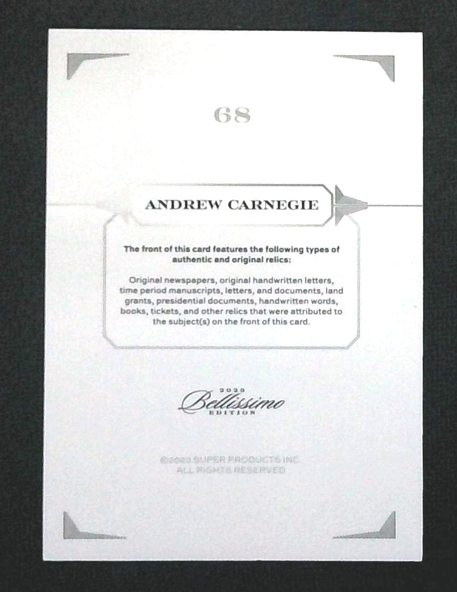 Andrew Carnegie 2023 Keepsake Bellissimo Partial Handwritten Relic 04/10