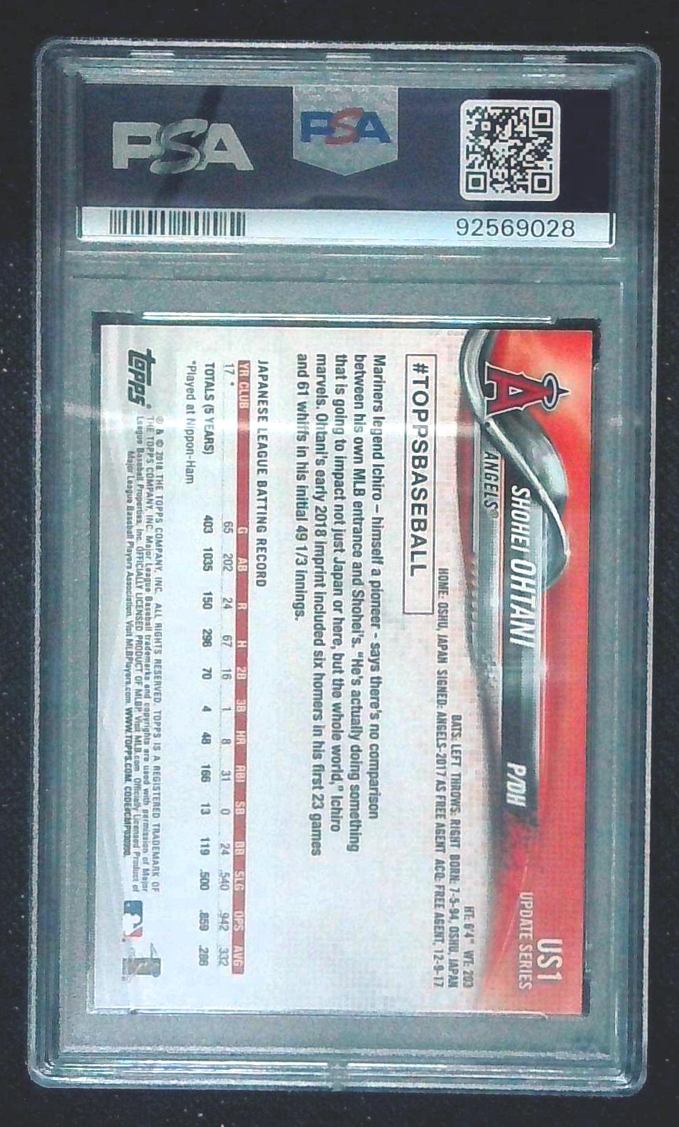 2018 Topps Update Series - Shohei Ohtani #US1 Pitching Red Jersey (RC) PSA 9 MT