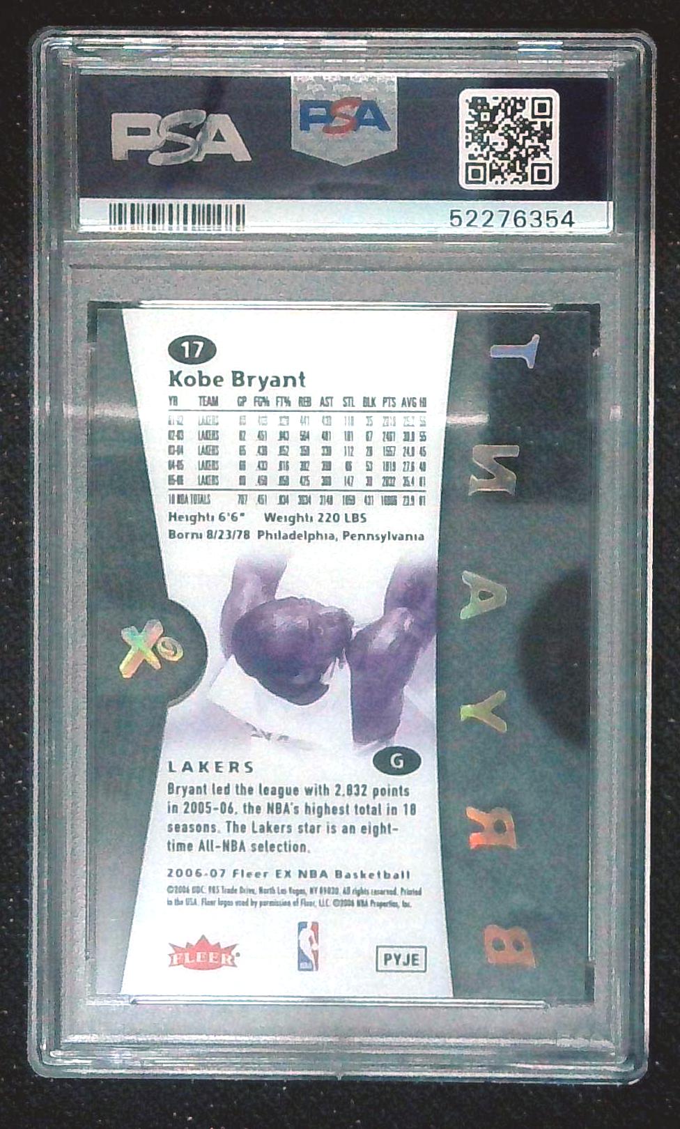 2006-07 Fleer E-X Kobe Bryant PSA 9 #17 LA Lakers Los Angeles Acetate
