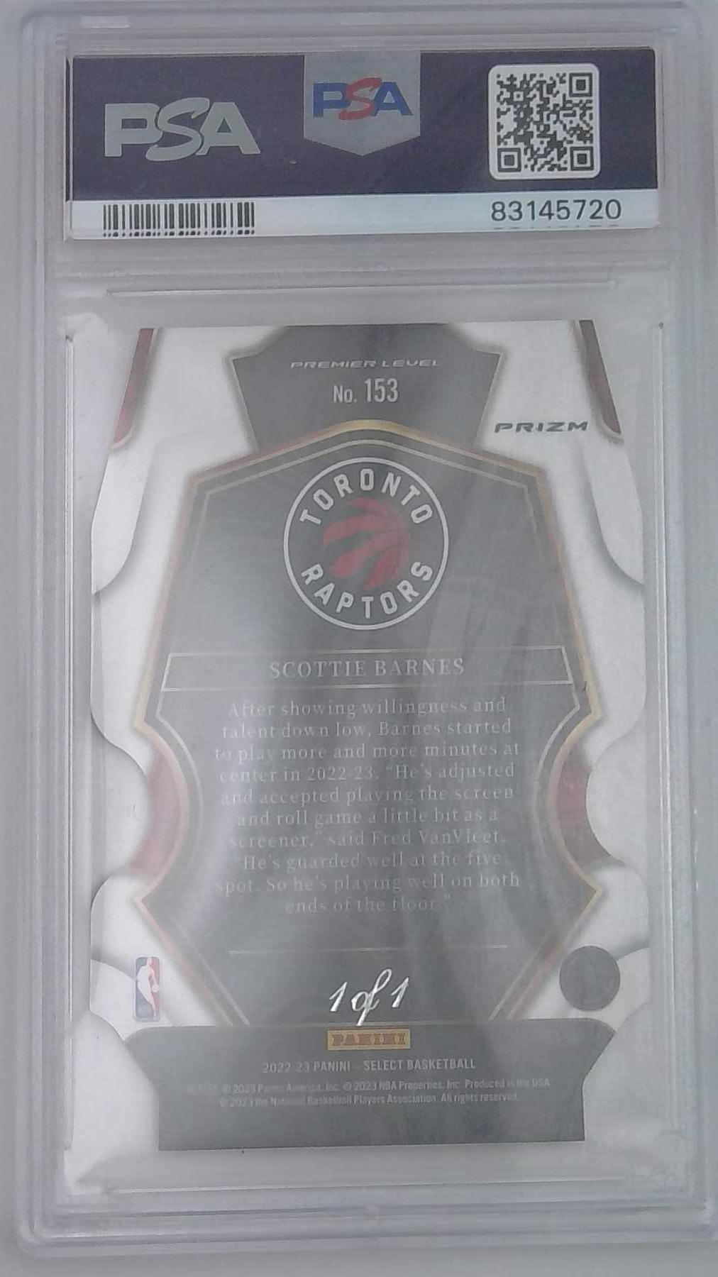 2022 Select Scottie Barnes Black Die-Cut 1/1 PSA 10