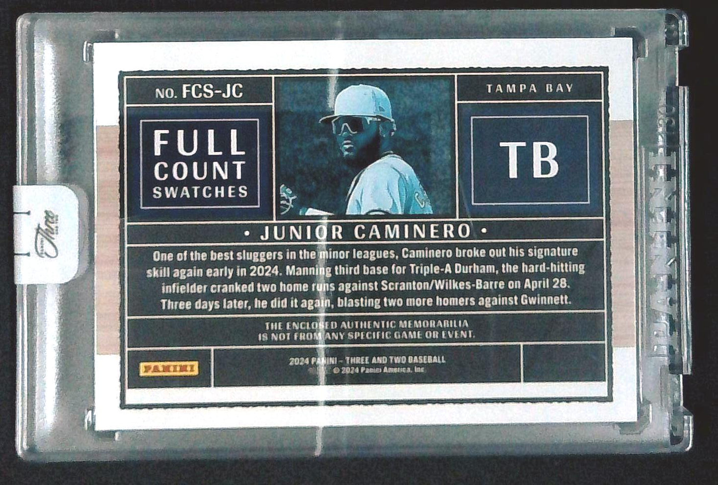 2024 Panini Three And Two Junior Caminero RC Full Count Swatches #7/15 Tampa Bay