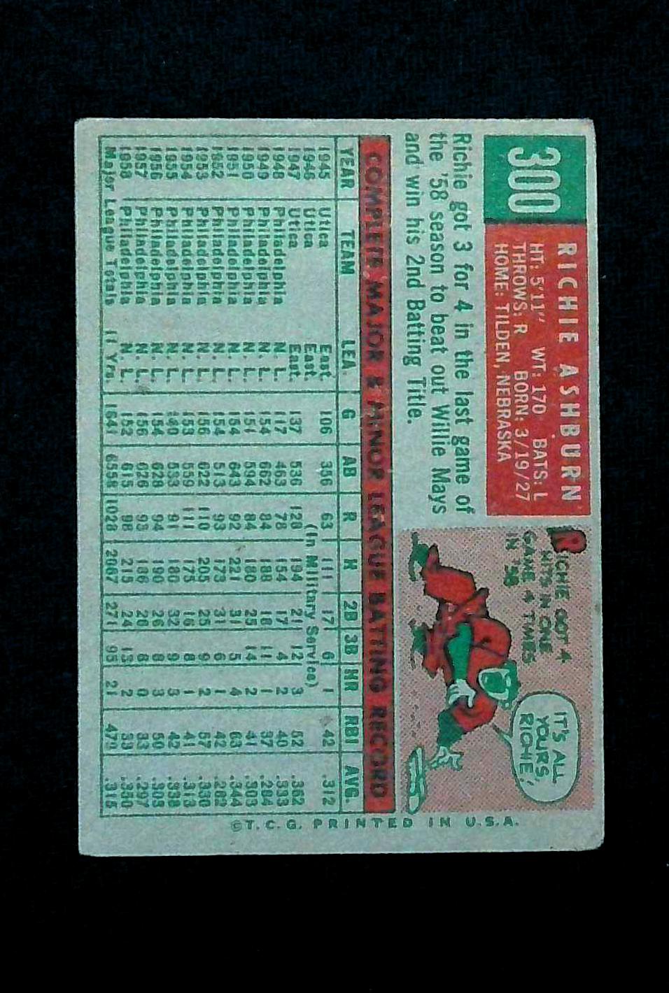 1959 Topps #300 Rich Ashburn Philadelphia Phillies
