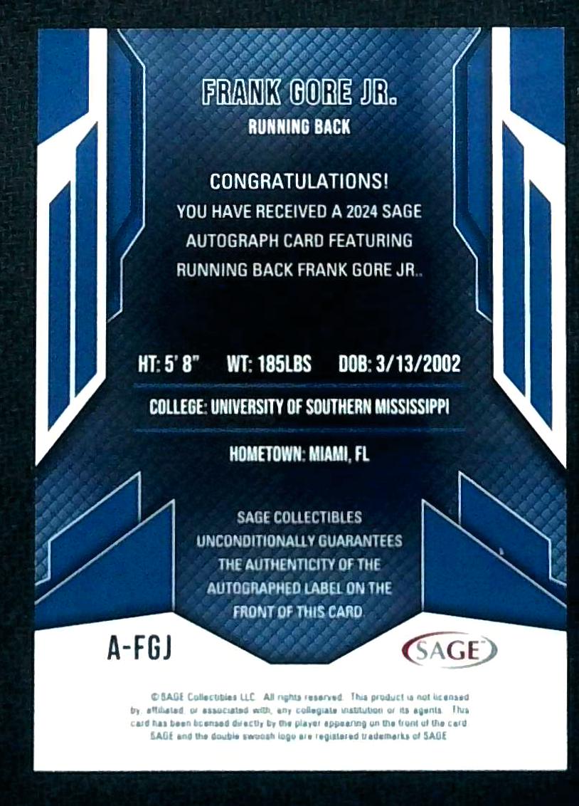 2024 Sage Frank Gore jr. Auto /100