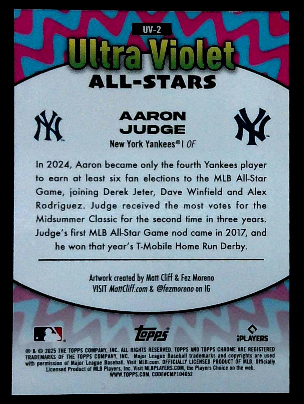 2025 Topps Chrome Ultraviolet Aaron Judge Green /99 SP