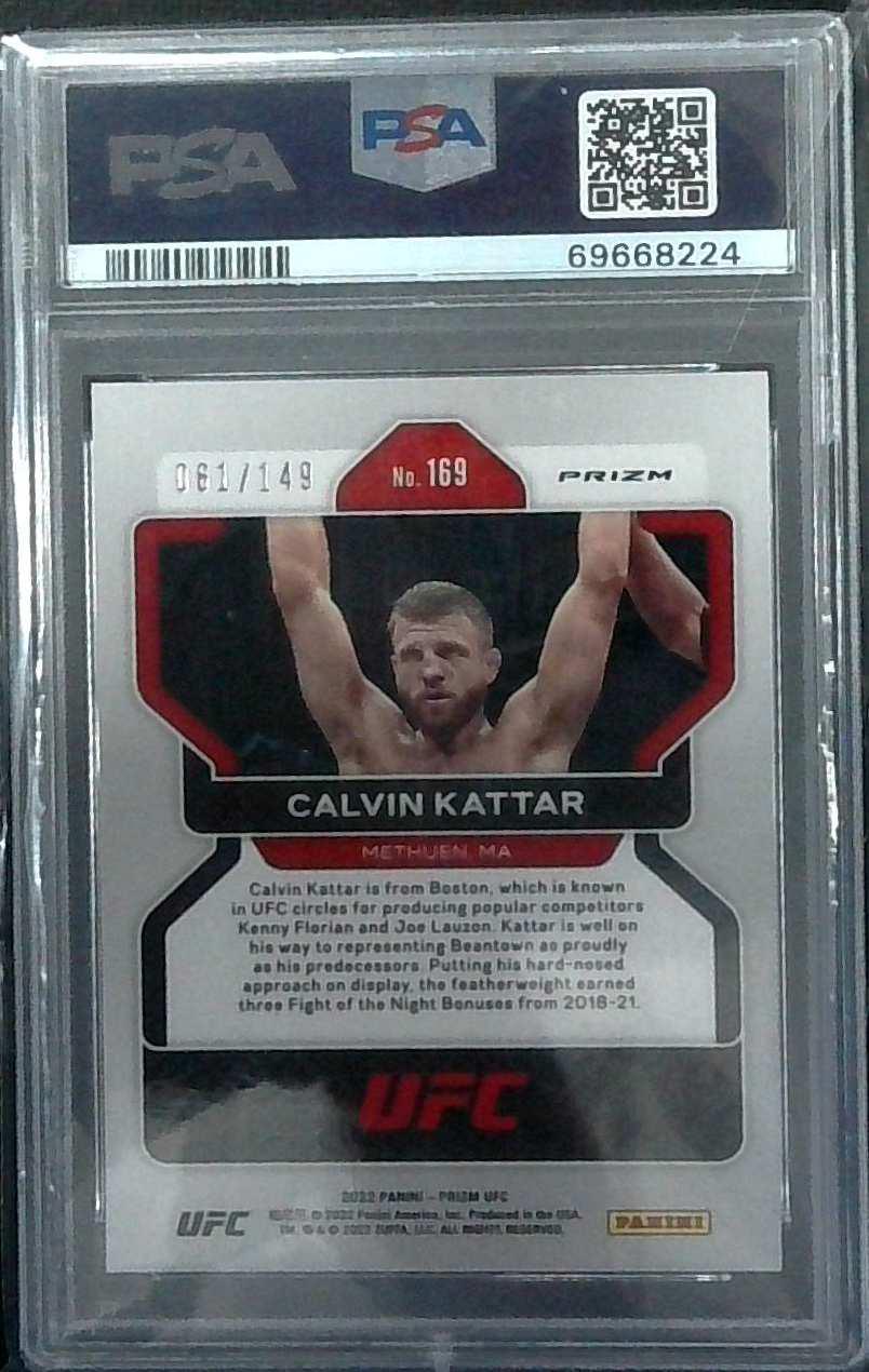 2022 Prizm UFC Calvin Kattar Purple /149 PSA 8