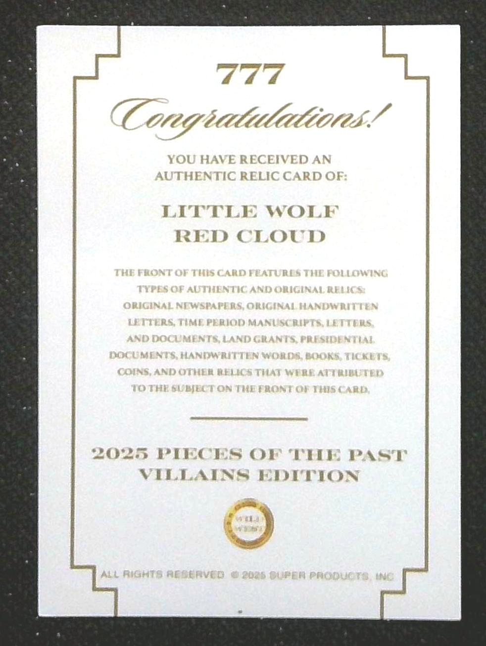 2025 Pieces of the Past Wild West #777 Dual Relic Little Wolf Red Cloud
