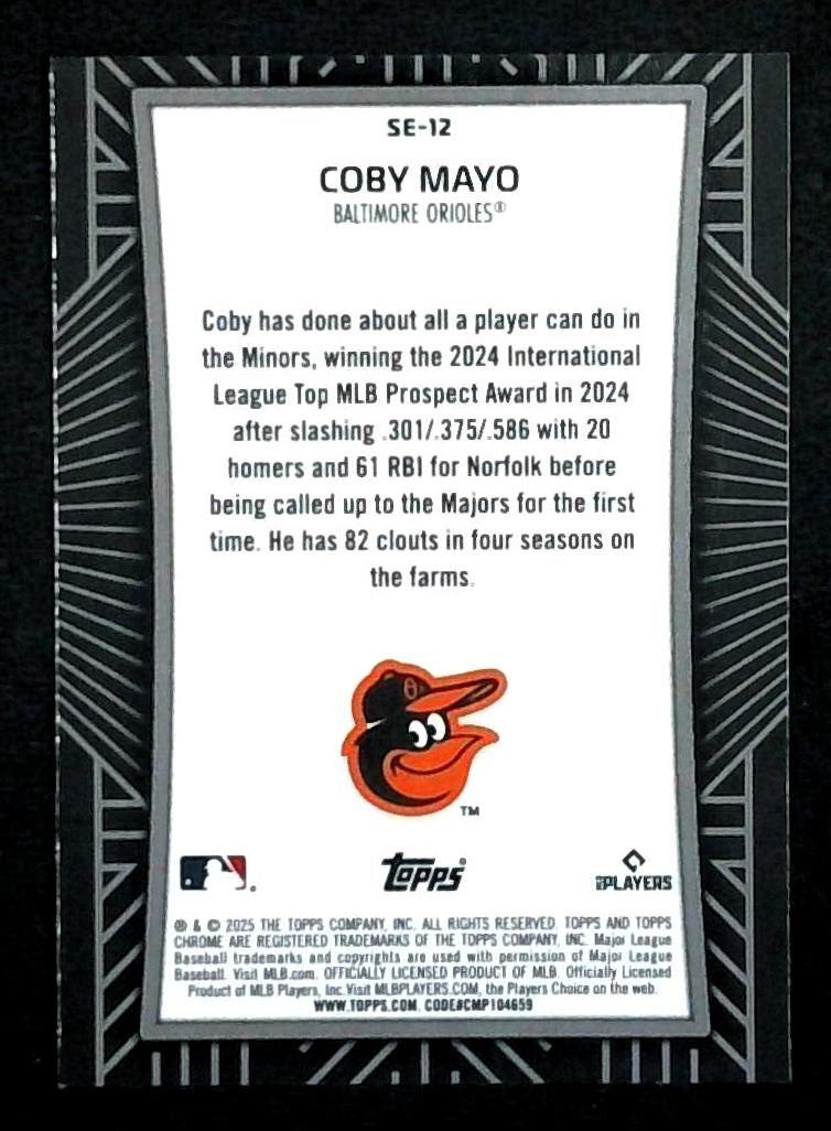 2025 Topps Chrome Coby Mayo RC Rookie Shadow Etch SSP