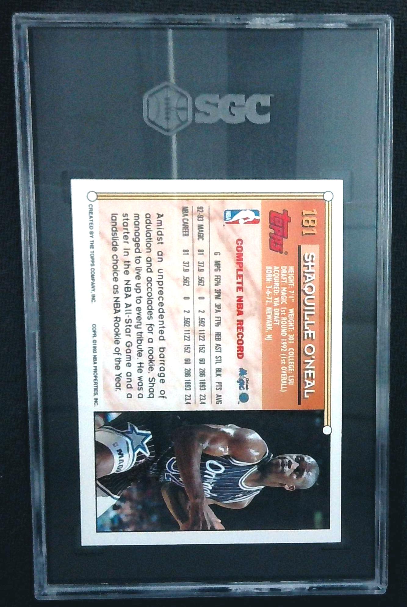 1993 Topps Shaquille O' Neal #181 SGC 9 MINT