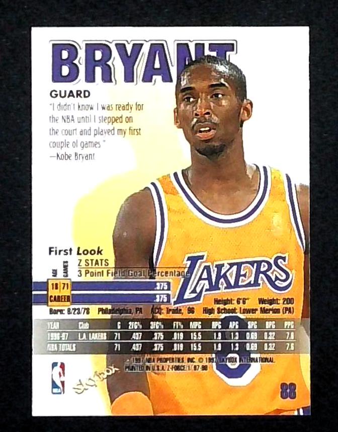 1997 Skybox Z Force Kobe Bryant Los Angeles Lakers #88