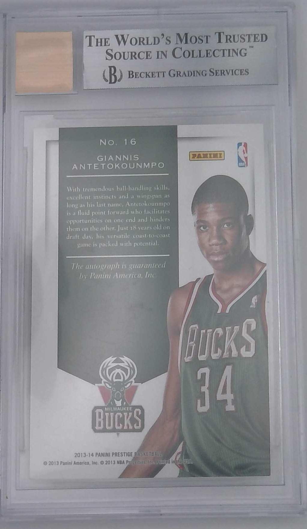 2013-14 Prestige Premieres Signatures Giannis Antetokounmpo Rookie Auto BGS 8.5