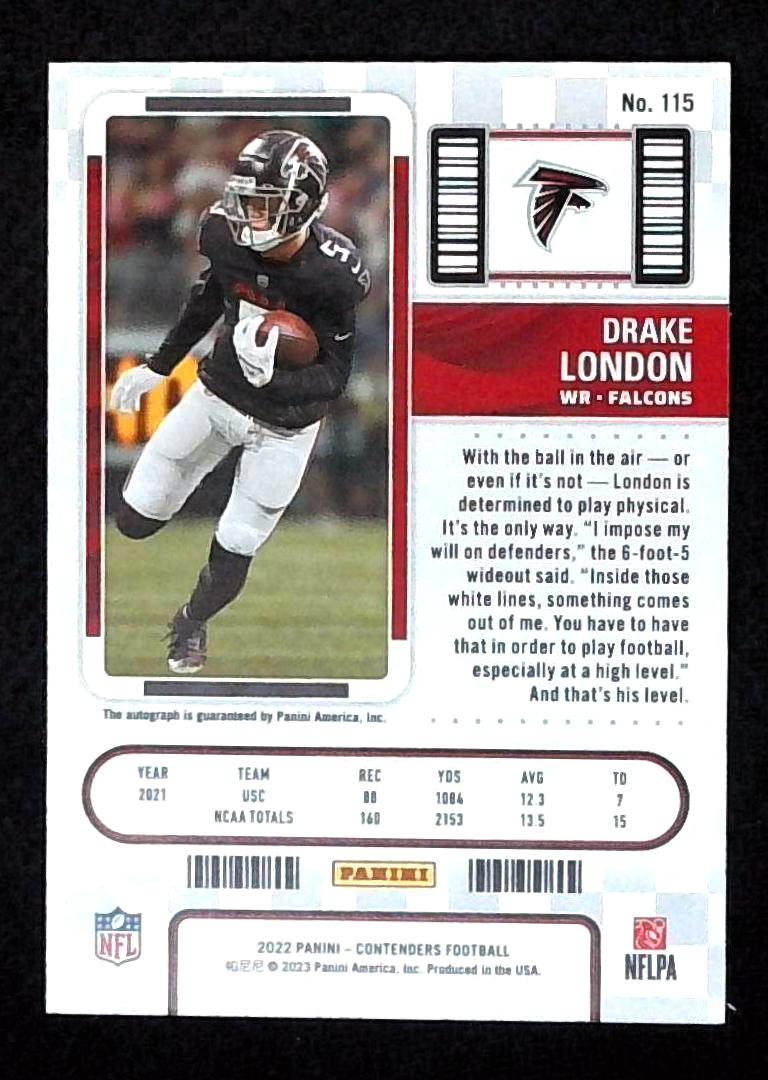 2022 Panini Contenders Drake London Rookie Auto On Card