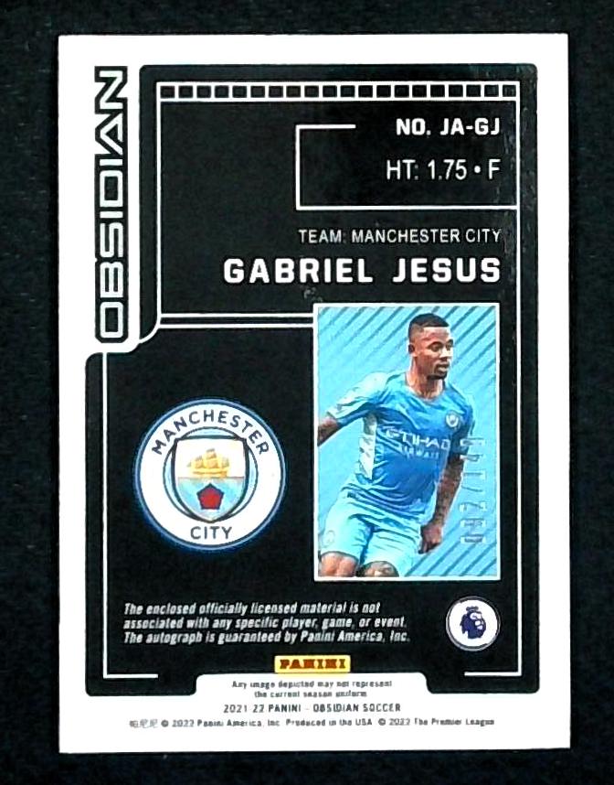 Gabriel Jesus 2021-22 Obsidian Jersey Autograph Auto #JA-GJ /149 Man City
