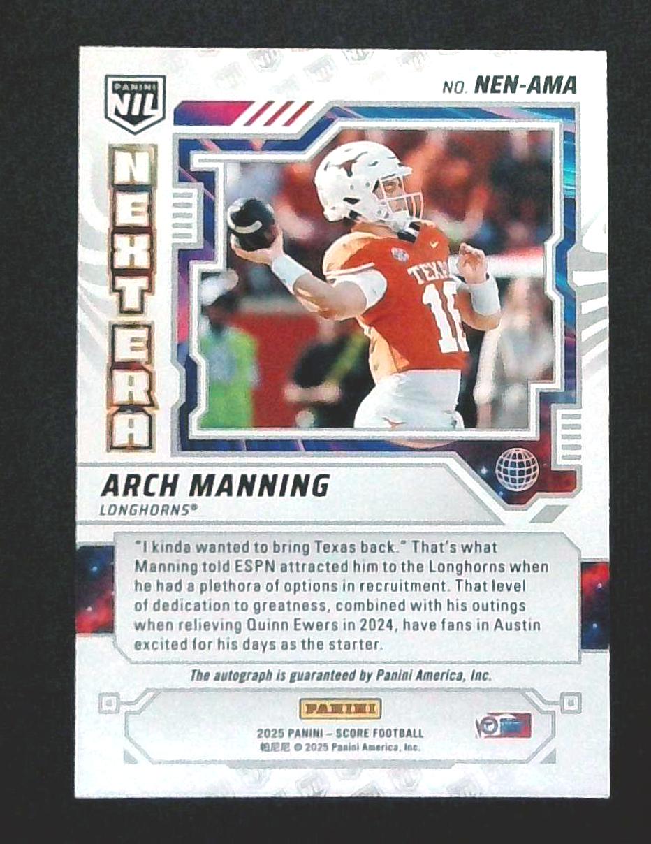 ARCH MANNING 2025 Panini Score Next Era NIL Prospect AUTO SP