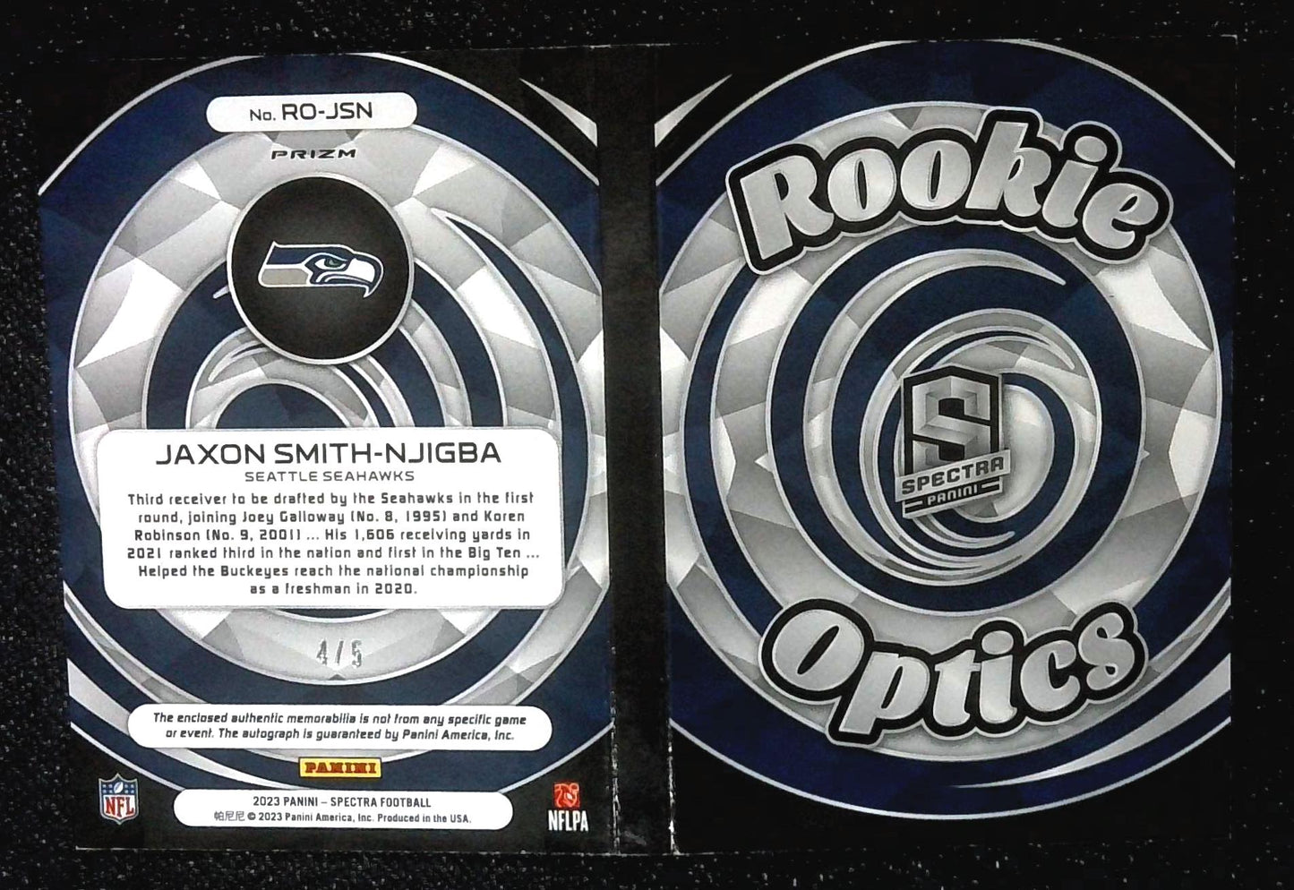 2023 Panini Spectra Jaxon Smith-Njigba RPA RC Auto Patch Rookie /5 Booklet