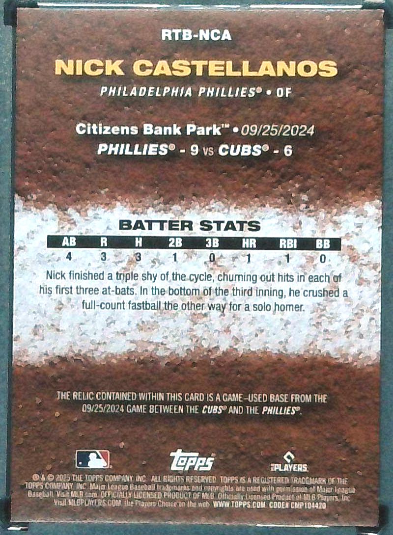 2025 Topps Series 2 Nick Castellanos Game Used Base Relic Phillies #'d /50