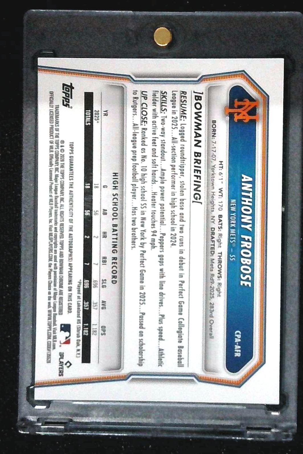 2026 Bowman Chrome Anthony Frobose 1st Bowman Auto Green Shimmer /99
