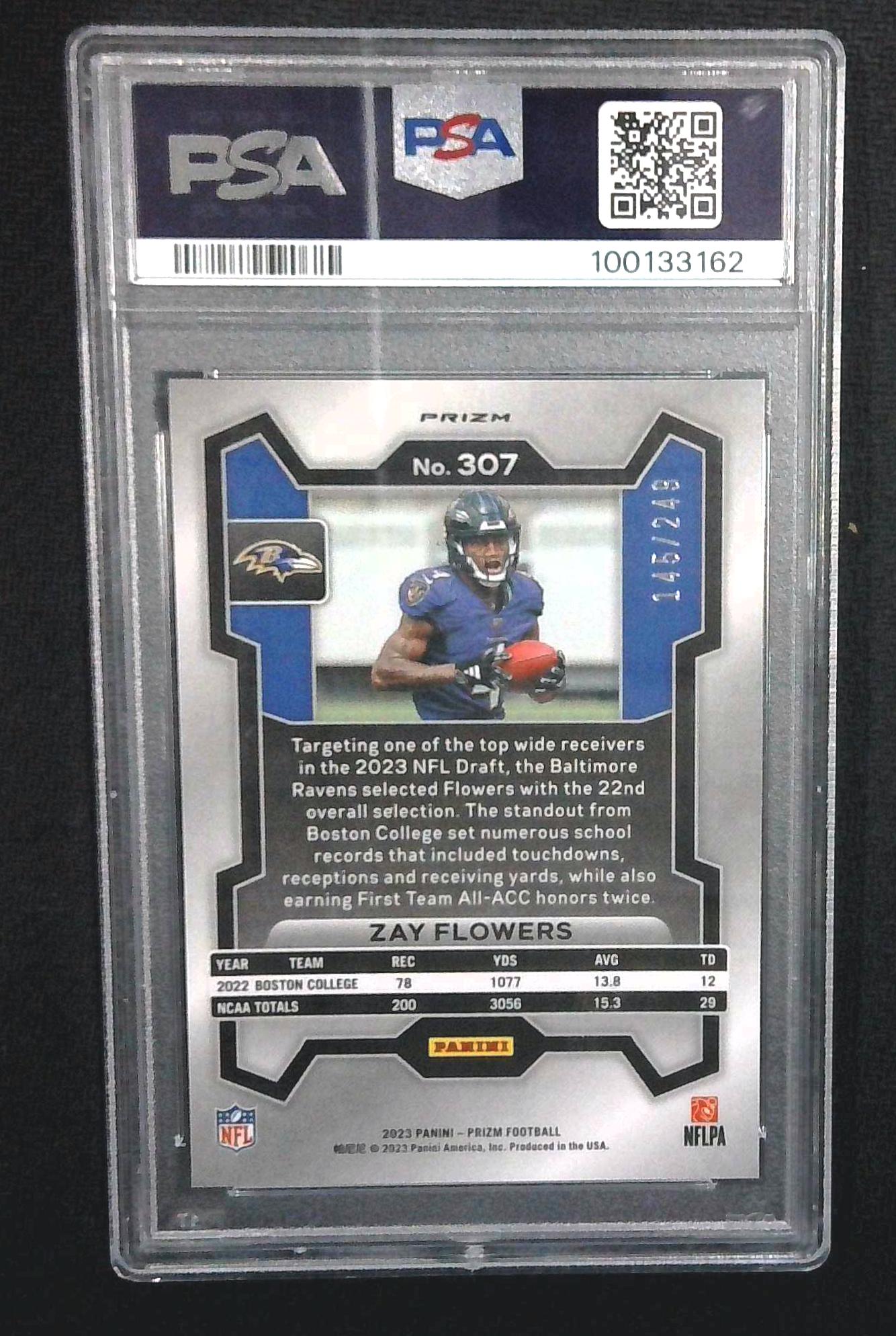 PSA 10 ZAY FLOWERS 2023 PRIZM ORANGE PRIZM ROOKIE /249 RAVENS #307