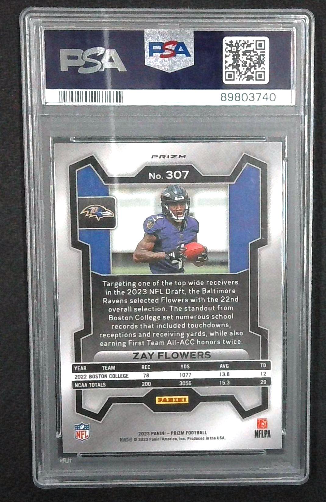 2023 Panini Prizm Zay Flowers Orange Lazer Rookie RC #307 PSA 10 Ravens