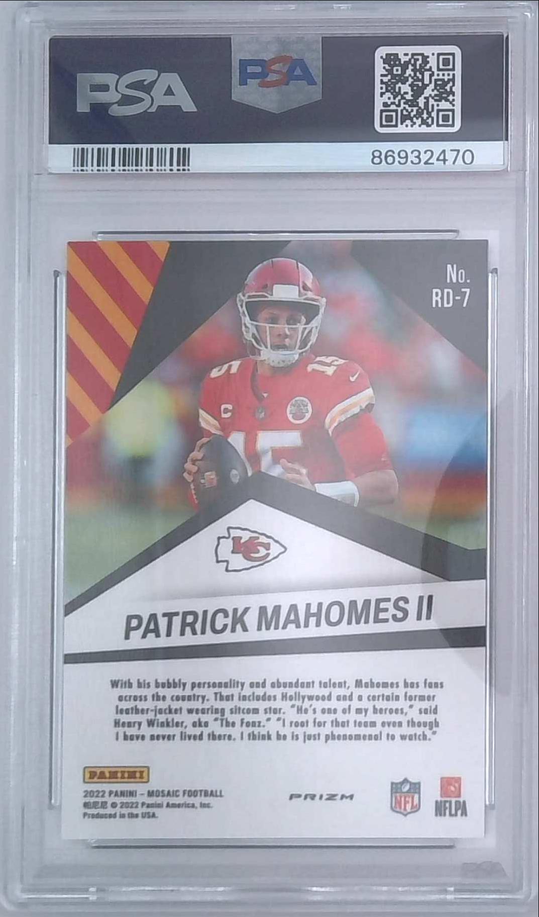 2022 Mosaic Patrick Mahomes II Razzle Dazzle Gem Mint PSA 10 SSP Case Hit Chiefs