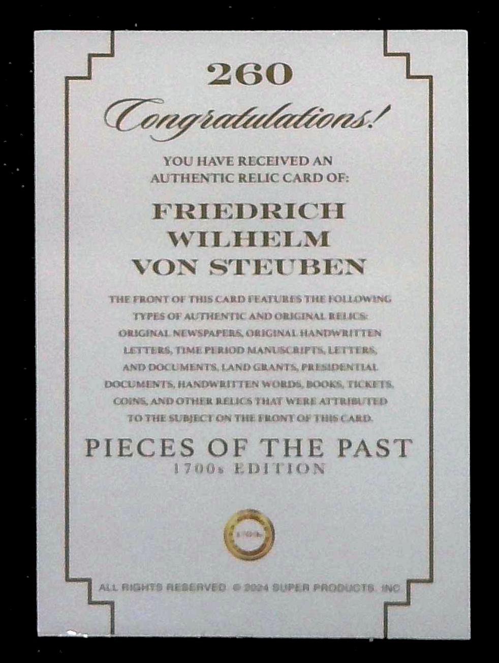 2024 Pieces Of The Past 1700s Friedrich Wilhelm Von Steuben Hand Writing Relic