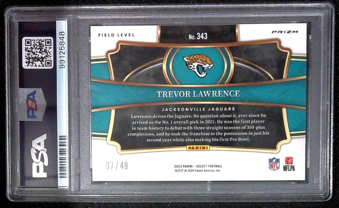 2023 Select Trevor Lawrence Blue Prizm Field Level /49 PSA 10