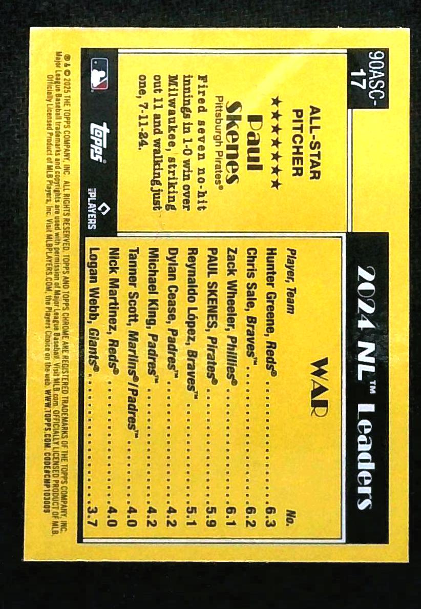 2025 Topps Chrome 35th 1990 All Star Blue Mojo #90ASC-17 Paul Skenes /150