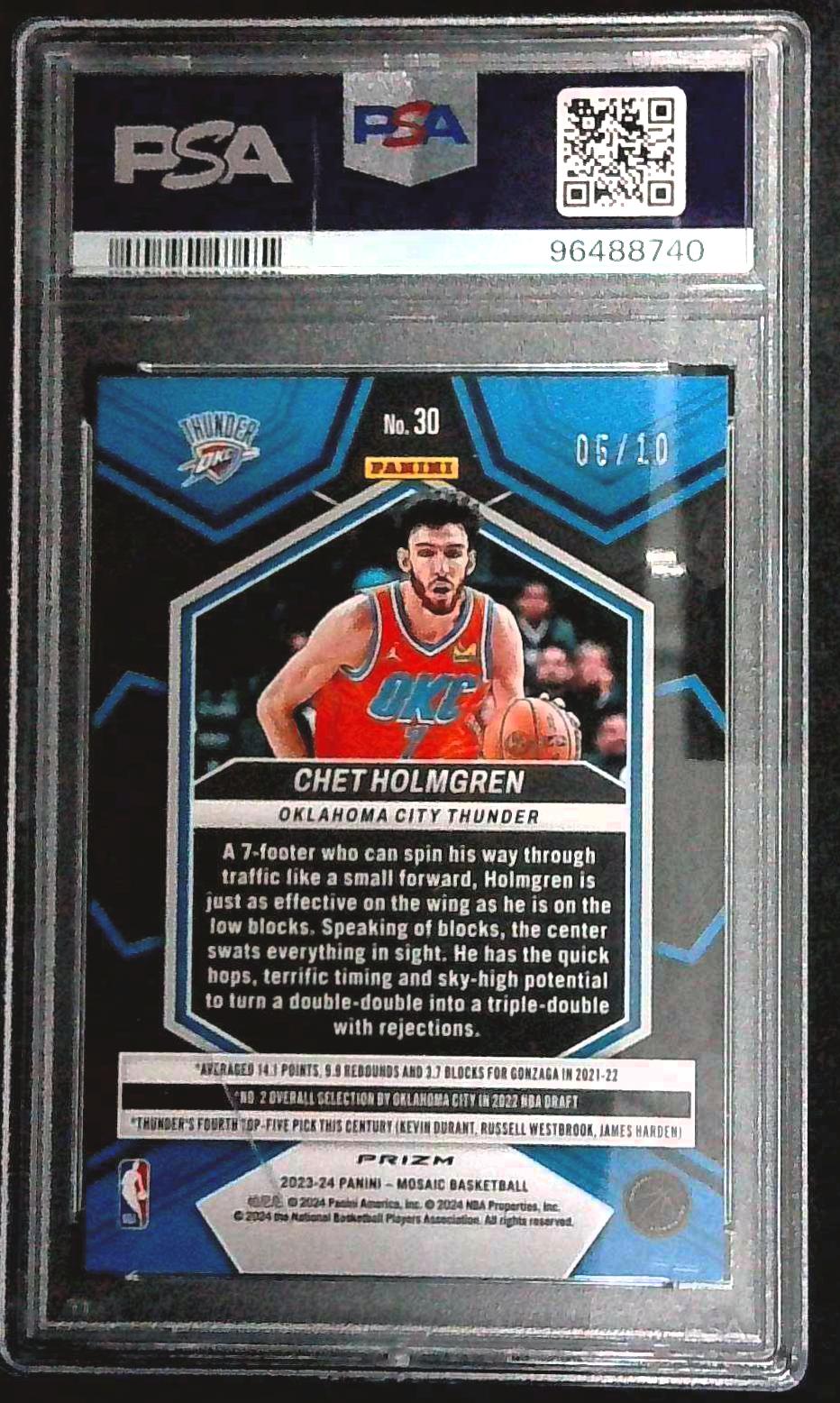 2023 Panini Mosaic CHET HOLMGREN Gold 05/10 OKC PSA 9