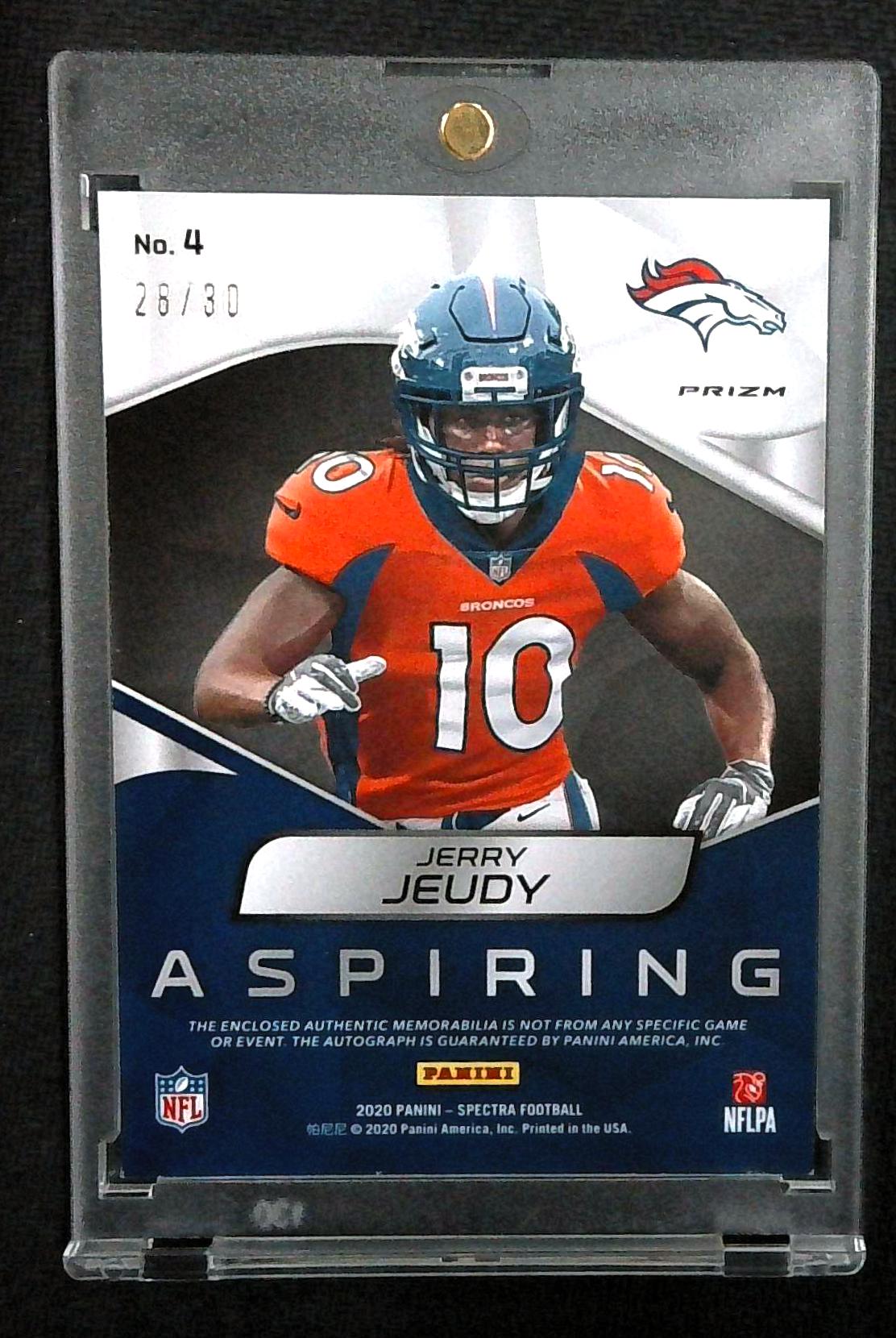 2020 Panini Spectra - Aspiring Patch Autographs Jerry Jeudy #4 Purple /30