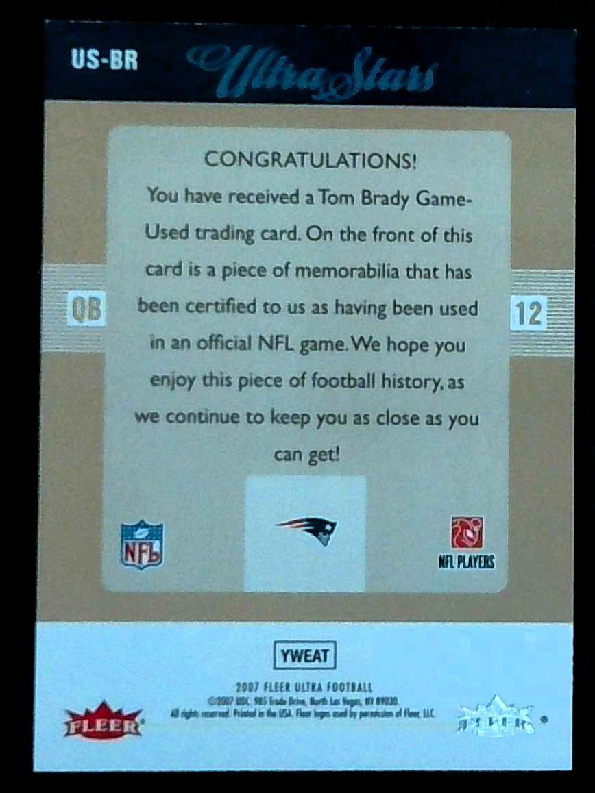 2007 Fleer Ultra Ultra Stars #US-BR Game Used Jersey Tom Brady Patriots