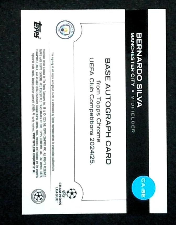 2025 TOPPS CHROME UEFA BERNARDO SILVA GREEN LAVA AUTO /99