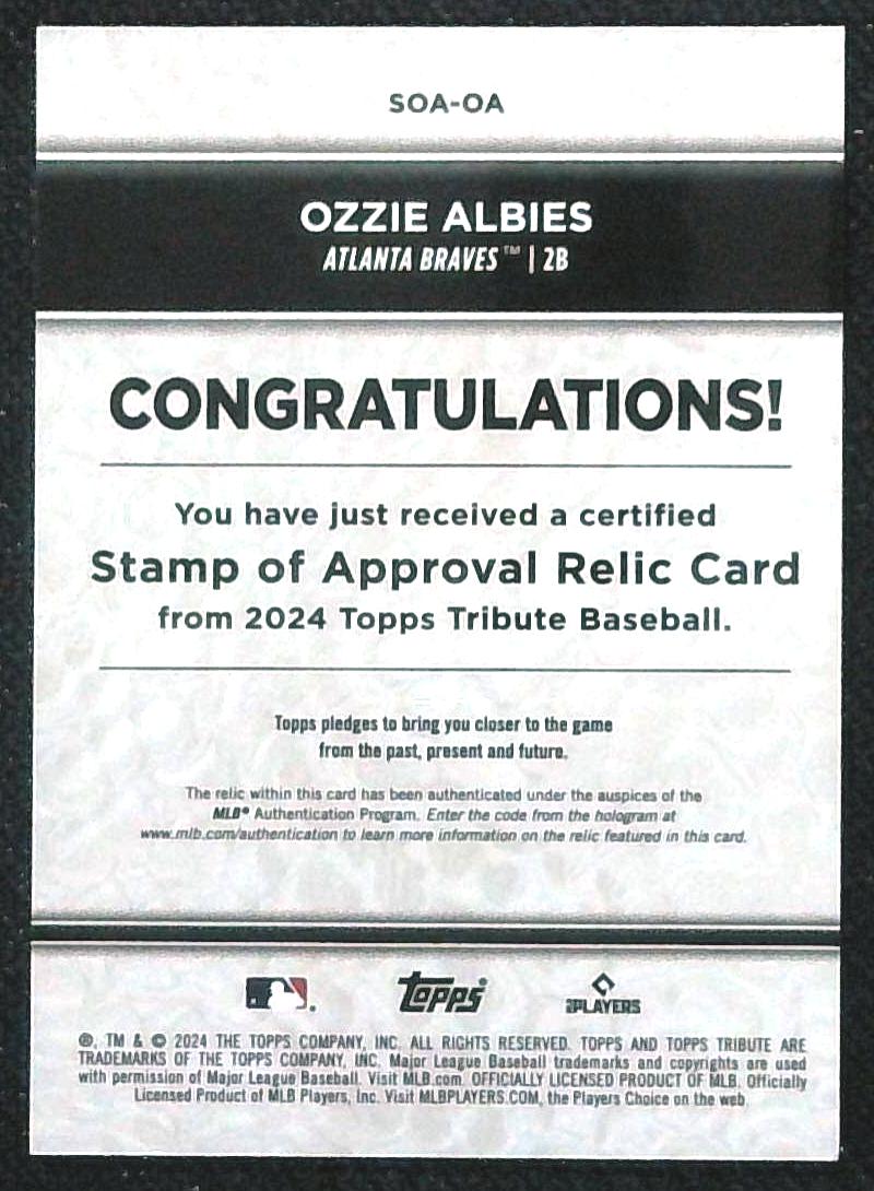 2024 Topps Tribute - Stamp of Approval Relics Ozzie Albies #SOA-OA Orange /25