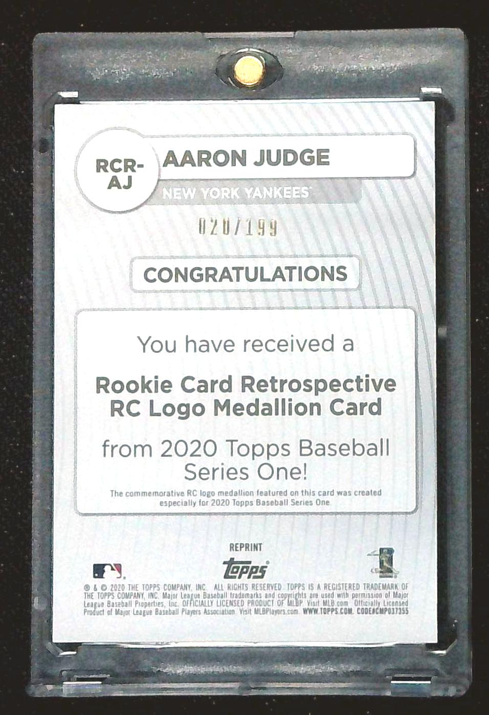2020 Topps Rookie Card Retrospective Logo Medallions Black /199 Aaron Judge