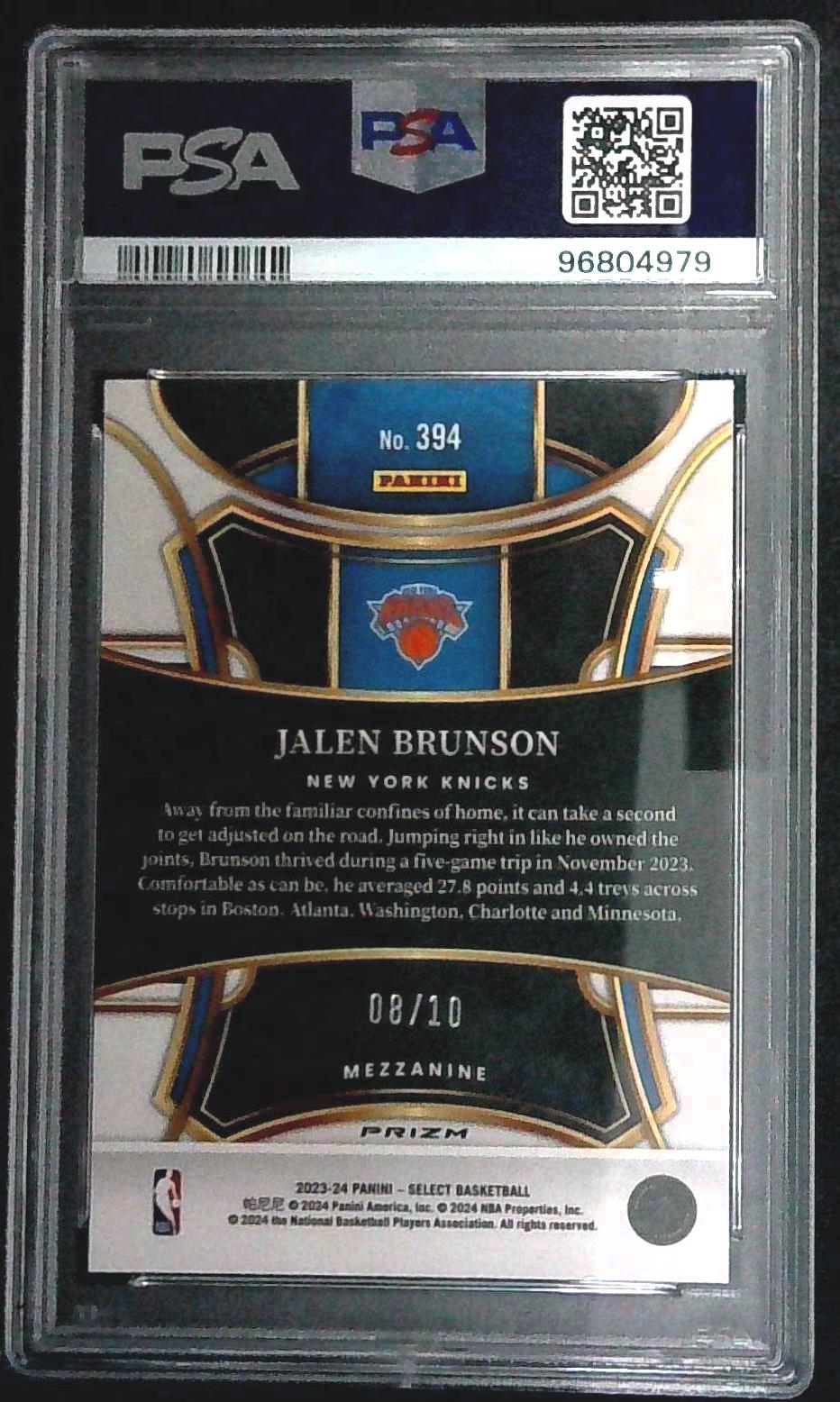 2023-24 Panini Select Mezzanine Level Jalen Brunson #394 Gold Ice Prizm /10 PSA 9