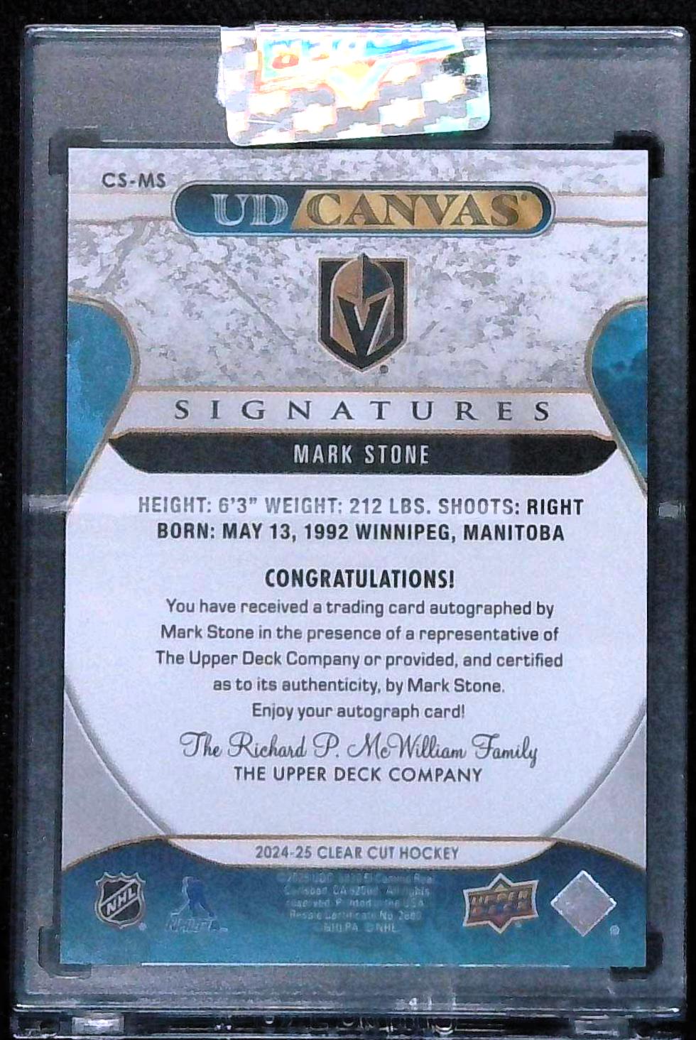 2024 UPPER DECK CLEAR CUT #CS-MS MARK STONE CANVAS SIGNATURES RED INK AUTO /61