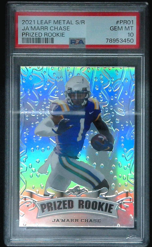 2021 Leaf Ja’marr Chase #PR-01 Prized Rookie Silver /25 PSA 10