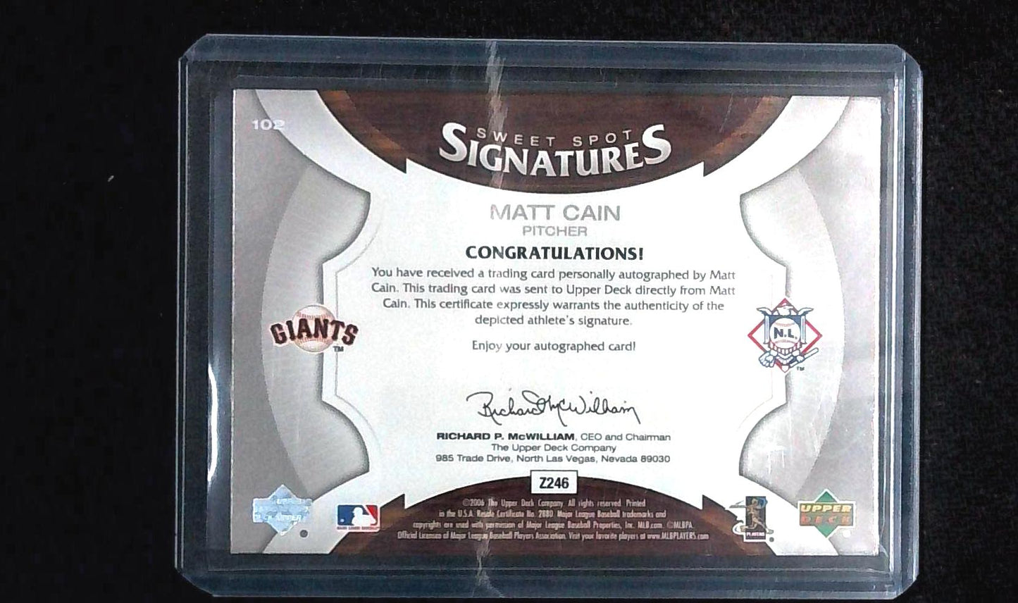 2006 UD Sweet Spot Signatures Giants MATT CAIN AUTOGRAPH #102 Serial # 165/275