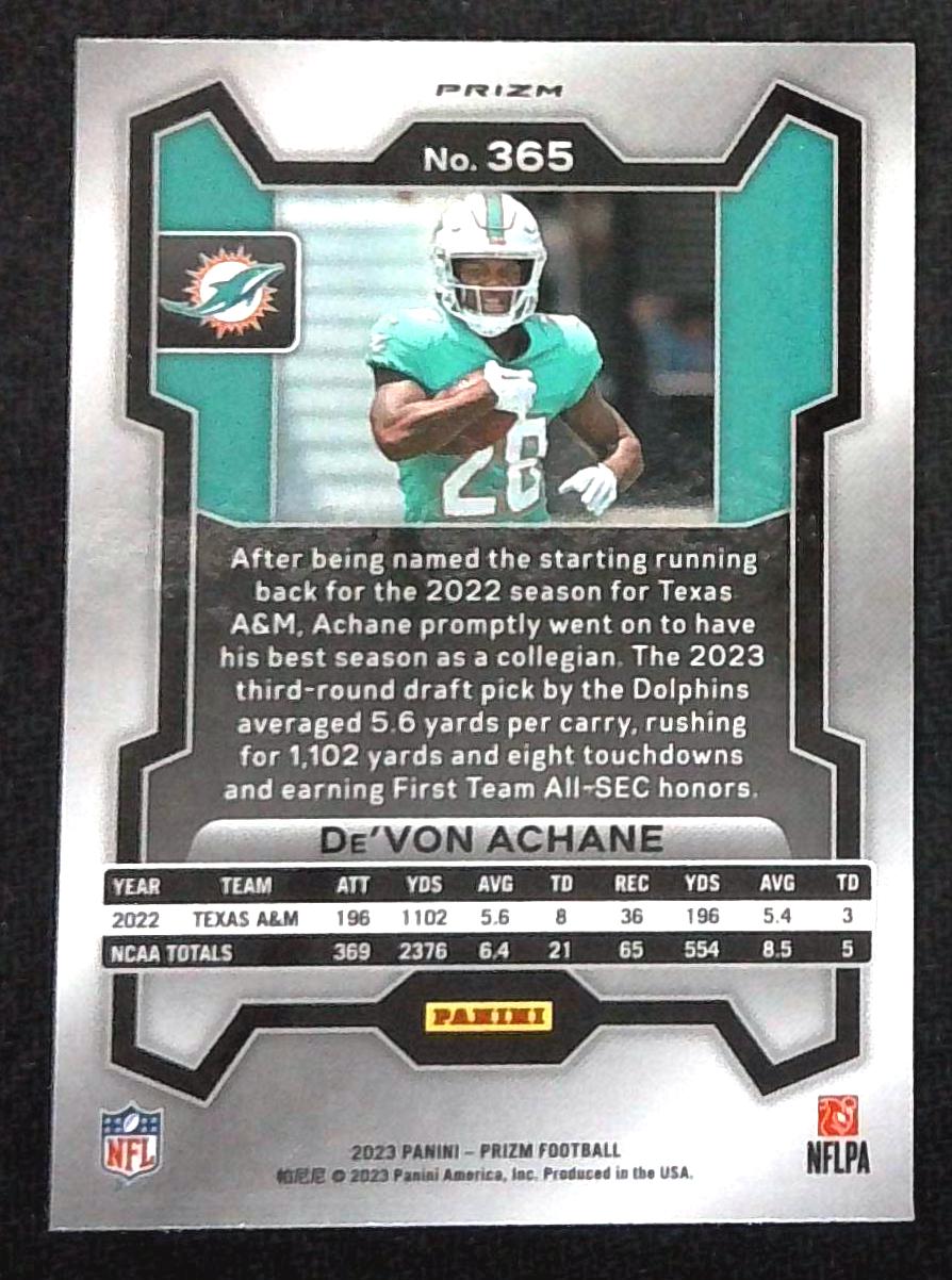2023 Prizm De'Von Achane Orange Laser Rookie