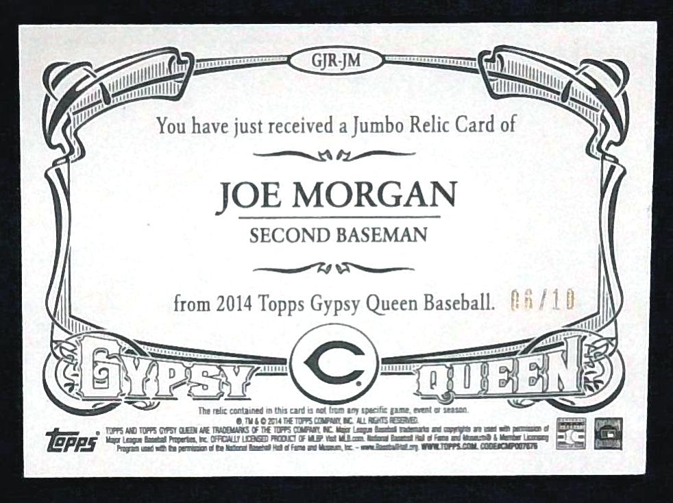 2014 Topps Gypsy Queen Joe Morgan Gold Jumbo Relic #'d 06/10