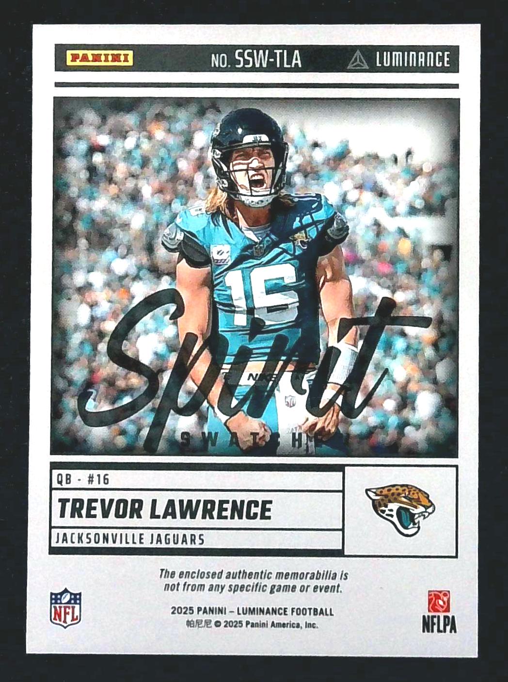 2025 Panini Luminance Trevor Lawrence GOLD Spirit Swatches /50